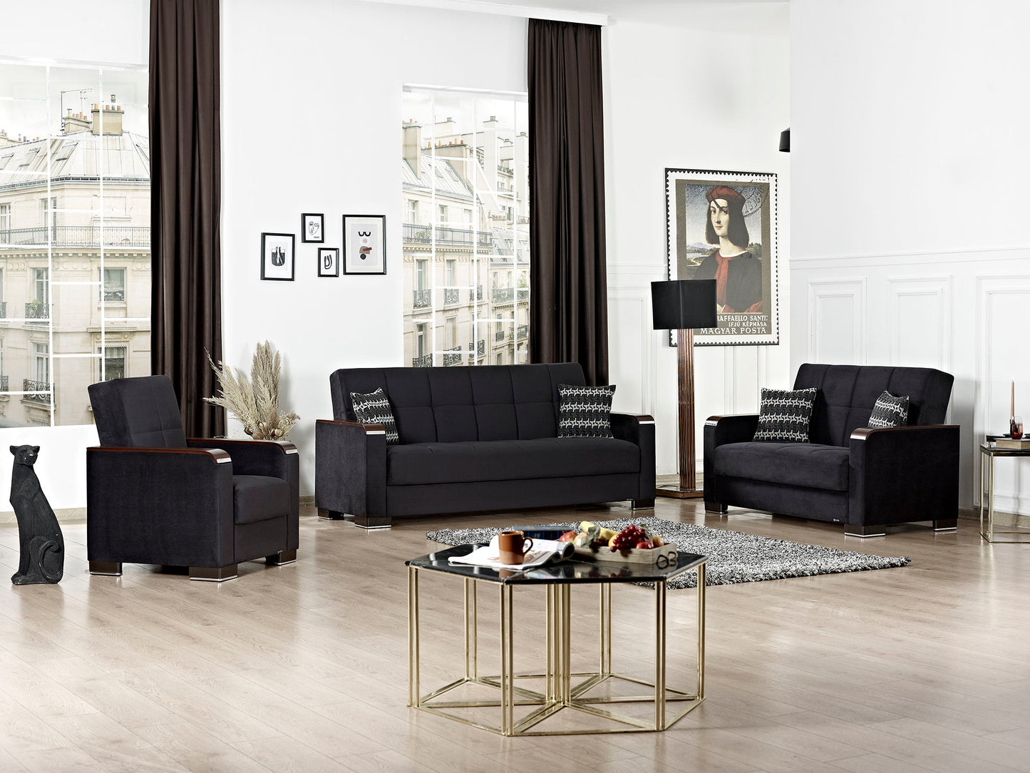 Ottomanson Armada X - Upholstered Convertible Wood Trimmed Loveseat With Storage - Microfiber