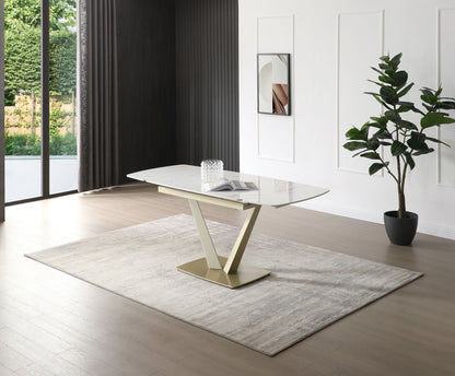 109 - Dining Table - White Gloss / Golden Jade
