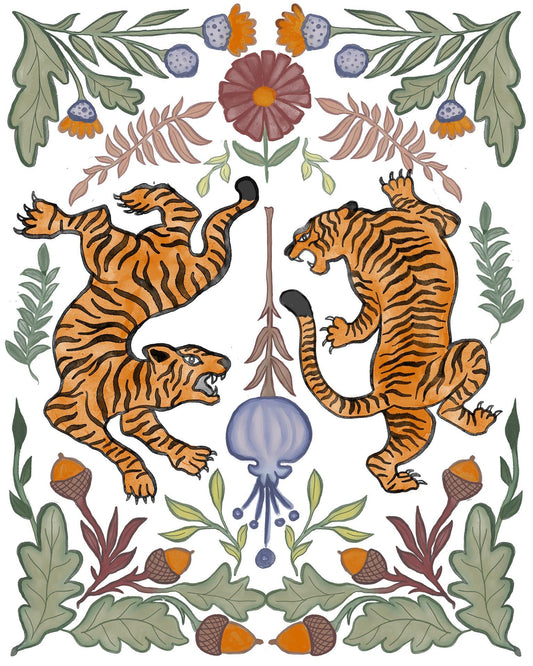 Tiger Duo By Elizabeth Medley (Framed) - Orange