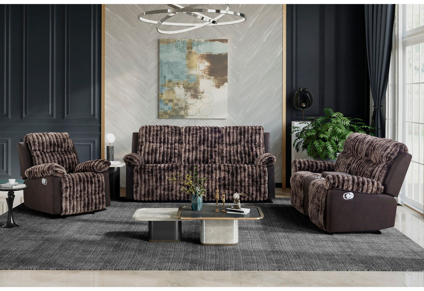 U6028 - 3 Piece Living Room Set (Reclining Sofa / Console Reclining Loveseat / Glider Recliner) - Brown