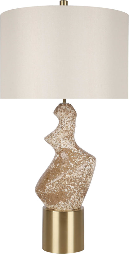 "Sculptural Serenity" Ceramic Table Lamp (Set of 2) - Stone / Soft Gold