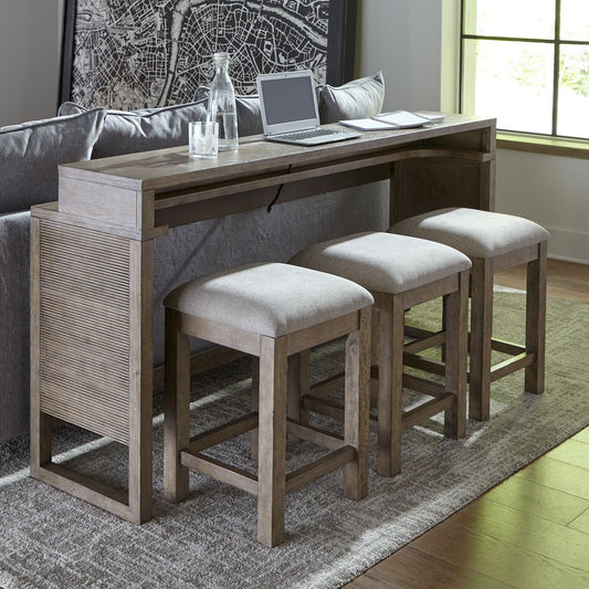 Bartlett Field - 4 Piece Living Room Set (Console Bar Table & 3 Console Stools) - Dusty Taupe