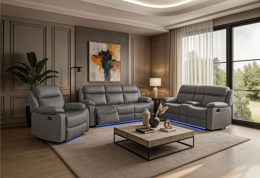 U6026 - 3 Piece Living Room Set (Reclining Sofa, Console Reclining Loveseat, Glider Recliner) - Gray