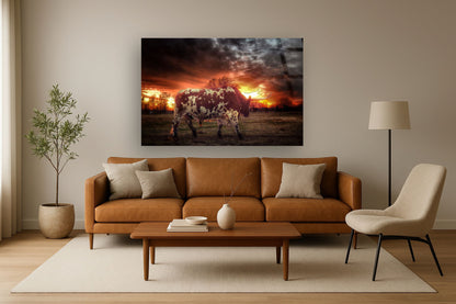 Tempered Glass With Foil - Longhorn At Sunset - Dark Brown