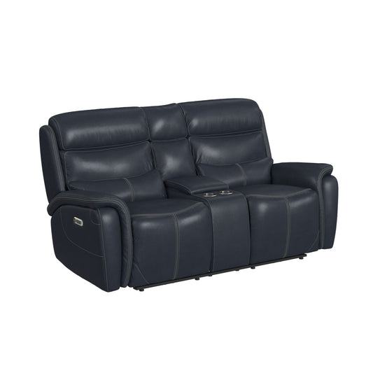 Aruba - Power Motion Loveseat With Power Headrest And Console - Pebble Navy