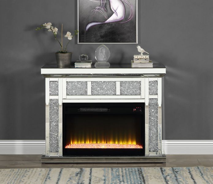 Noralie - 39" X 12" Fireplace - Mirrored & Faux Diamonds