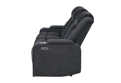 U8000 - Power Reclining Sofa With Power Headrest, Dropdown Table With Wood Trim & Reading Light & LED Light - Black