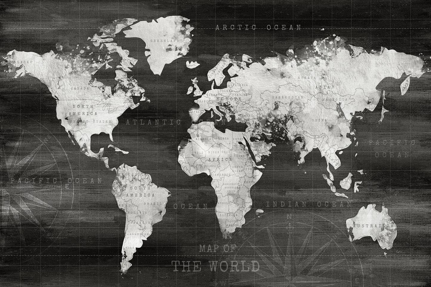 Framed Small - Industrial World Map By Natalie Carpentieri - Dark Gray