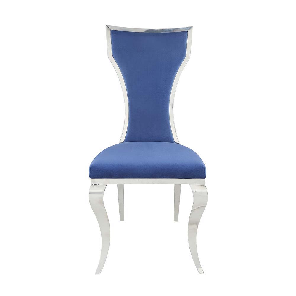 Azriel - Side Chair (Set of 2) - Blue Velvet & Mirroed Silver