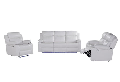 U6026 - 3 Piece Living Room Set (Reclining Sofa, Console Reclining Loveseat With Speaker, Glider Recliner With LED) - White