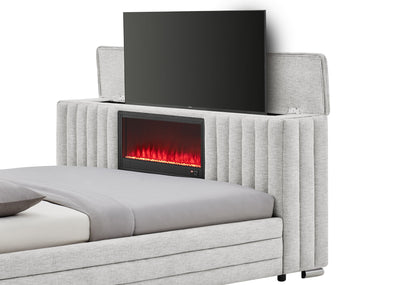 Elias - King Bed With Immersive Sound Speaker, LED, TV Lift, And Fireplace - Gray