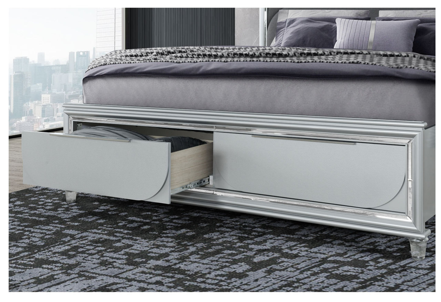 Caleb - Queen Bed With LED - Silver