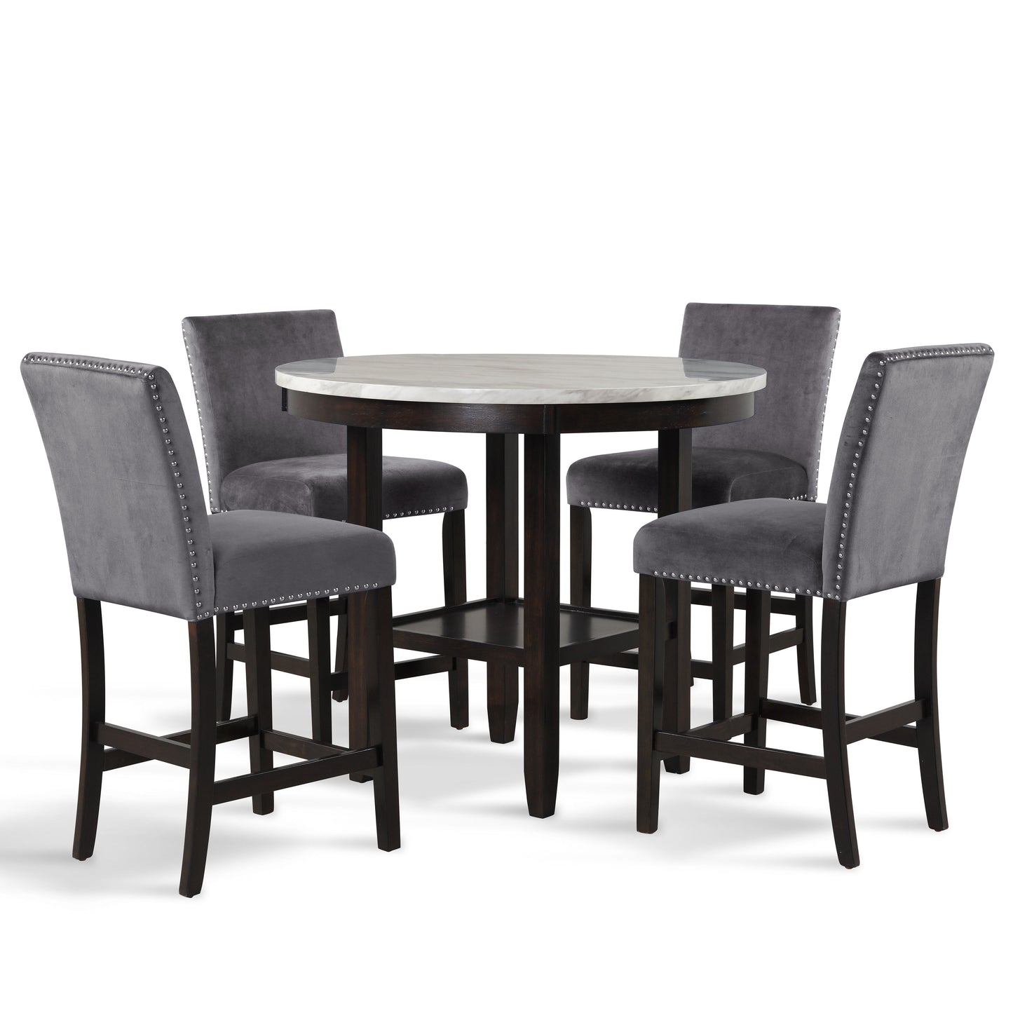 Celeste - Round Counter Table With 4 Chairs - Black / Gray