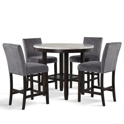 Celeste - Round Counter Table With 4 Chairs - Black / Gray