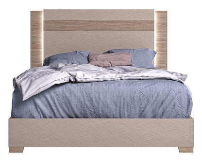 Nora - Queen Size Bed With Light - Light Beige / Light Brown