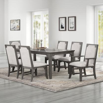 Lisbon - 7 Piece Dining Room Set (Rectangle Dining Table With 4 Chairs & 2 Arms Chairs) - Dark Gray / Gray
