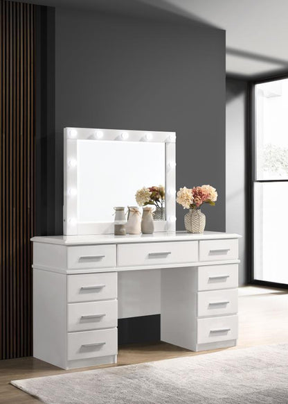 Felicity - 9-Drawer Vanity Table With Lighted Mirror - Glossy White