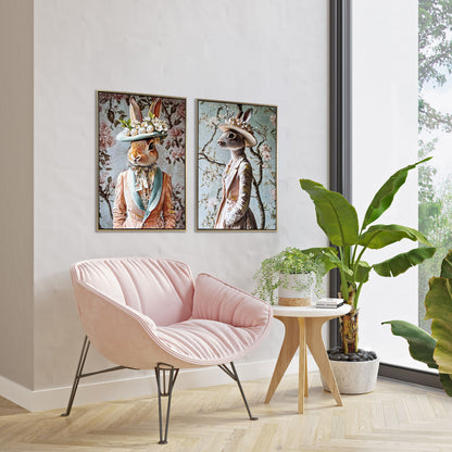 Garden Hare I Hand-Embellished Canvas In Frame - Antique Gold / Blush
