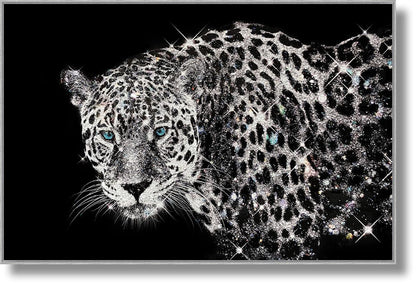 Glossy Framed Leopard With Rocks - Dark Gray