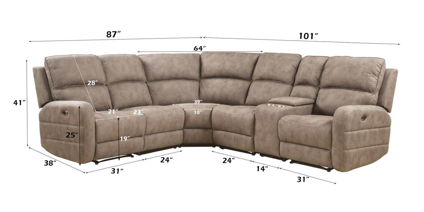 Olwen - Power Motion Sectional Sofa - Mocha Nubuck