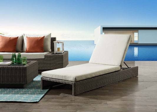 Salena - 8" Patio Sun Lounge - Beige Fabric & Gray