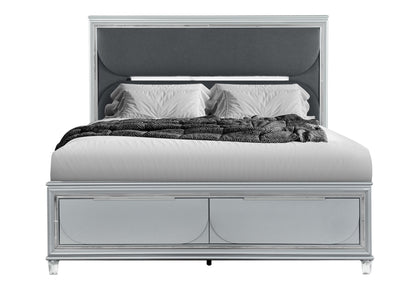 Caleb - 5 Piece King Bedroom Set With LED - Silver