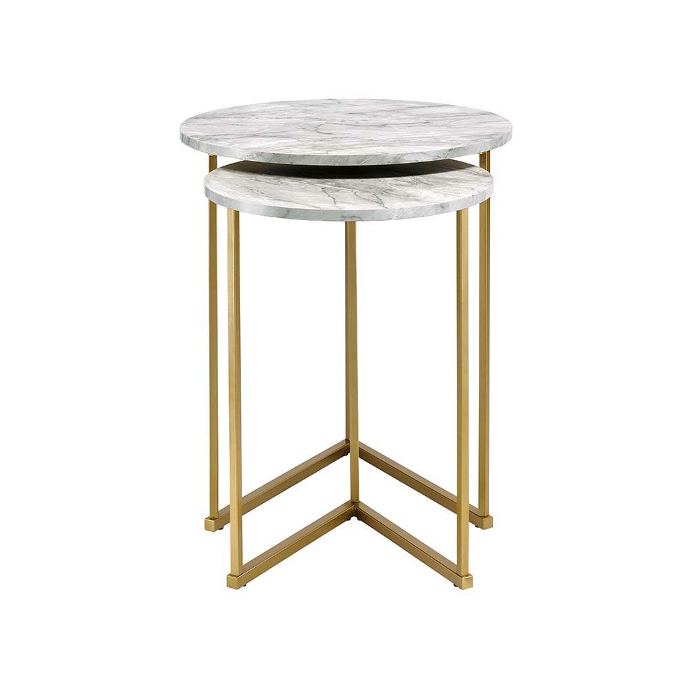 Garo - Accent Table - Faux Marble & Gold Finish - 24"