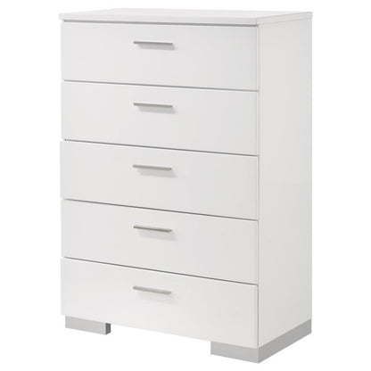 Felicity - 5-Drawer Bedroom Chest - White High Gloss