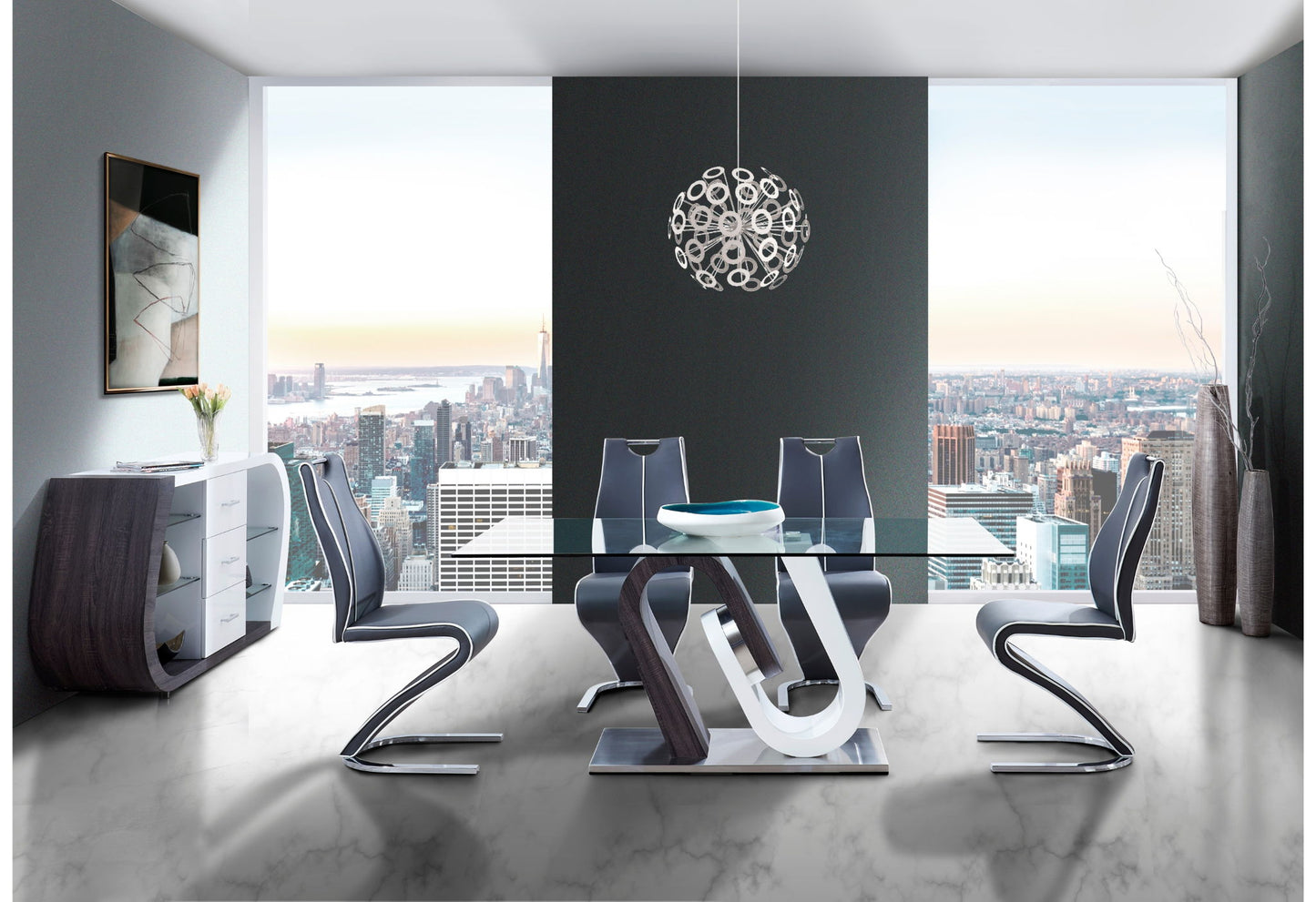 D4127 - 9 Piece Dining Room Set (Dining Table And 8 Dinning Chairs) - Silver