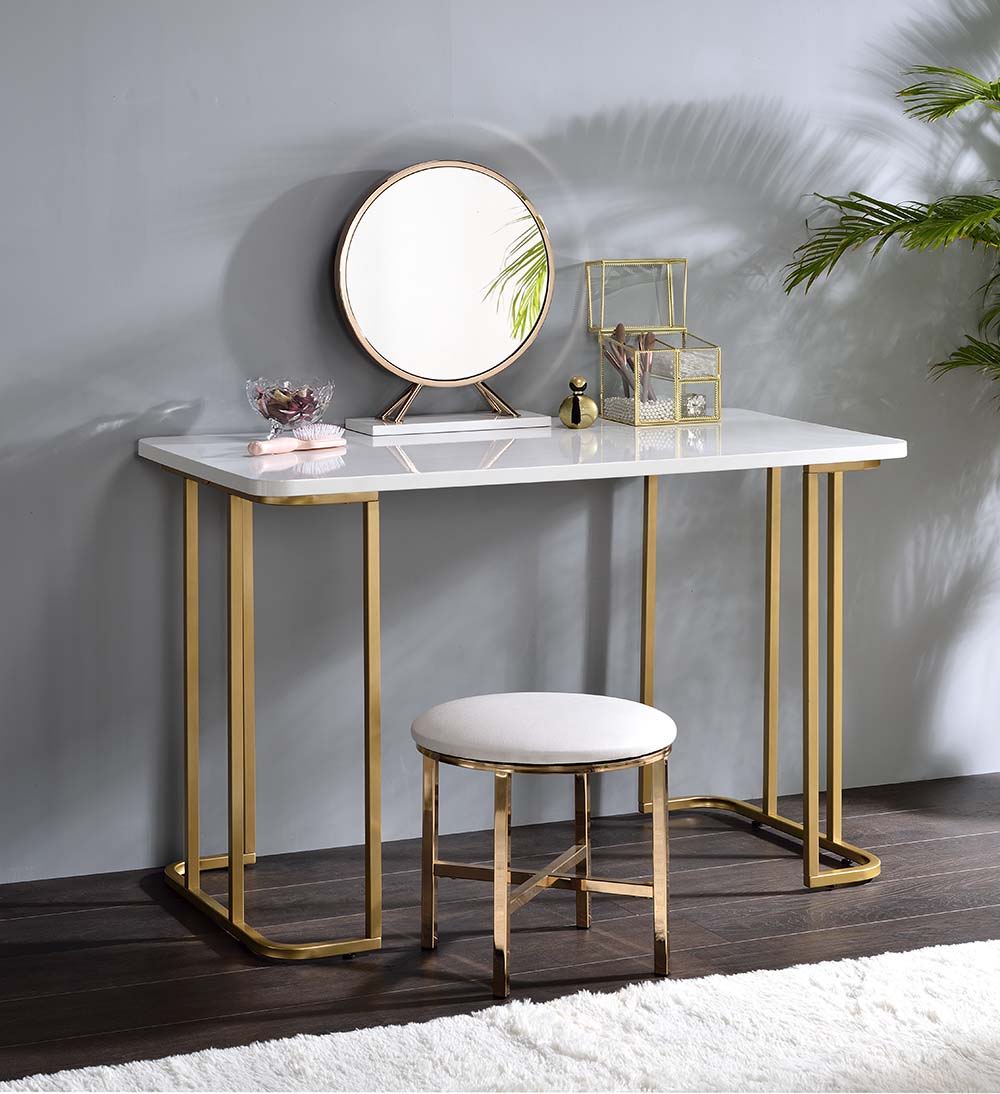 Estie - Vanity Desk - White & Gold Finish