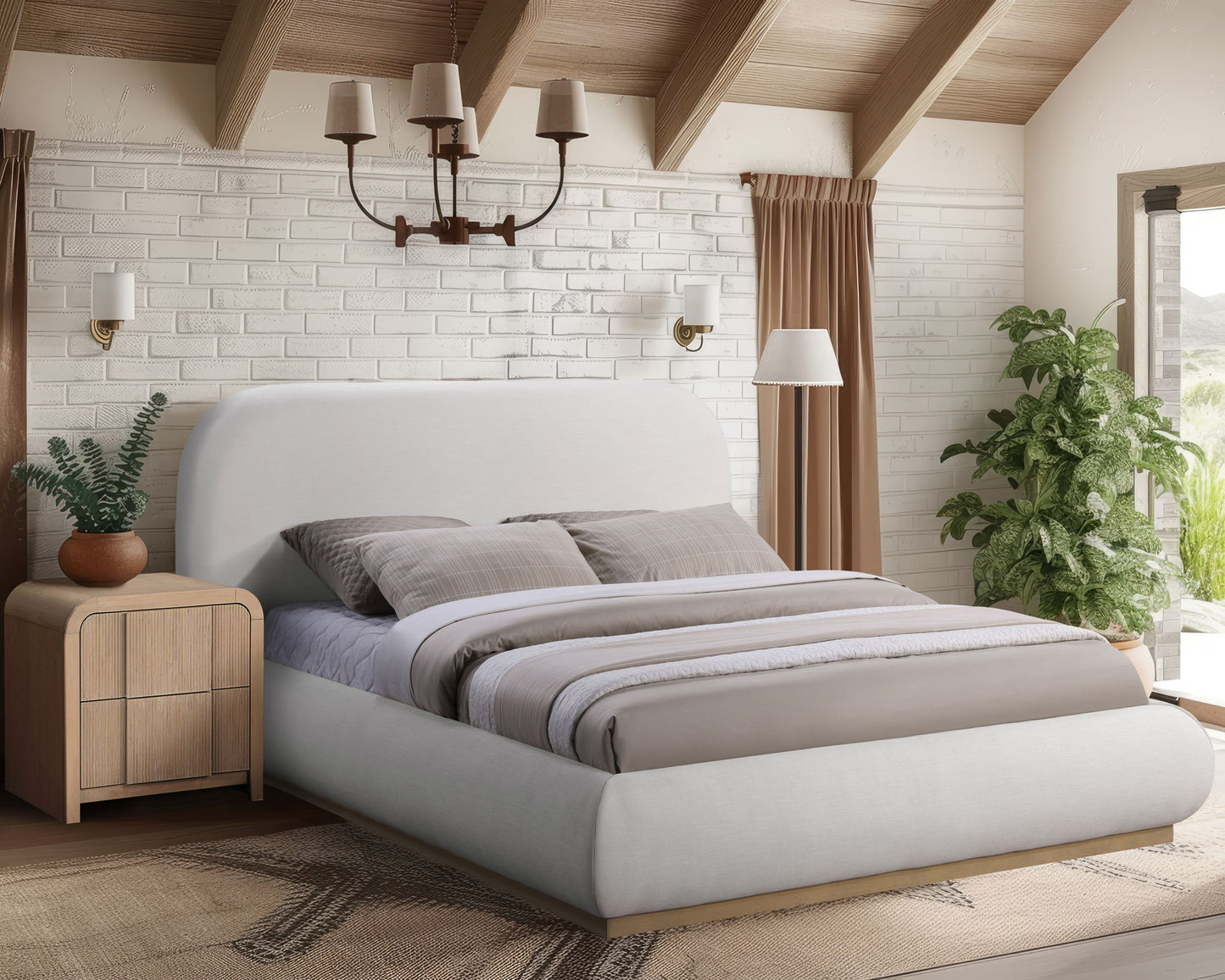 Vaughn - Chenille Bed With Natural Base