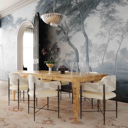 Sezanne - Vegan Leather And 2-Tone Jacquard Dining Chair - Cream