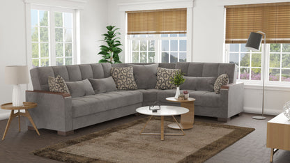 Ottomanson Armada X - Upholstered Convertible Wood Trimmed Sectional With Storage - Microfiber