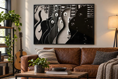 Six String Ensemble - 48 X 32 - High Gloss Canvas In Frame - Black