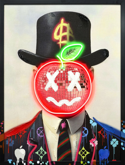 Glowing Dapper Apple - 25" x 33" Framed Wall Art - Red
