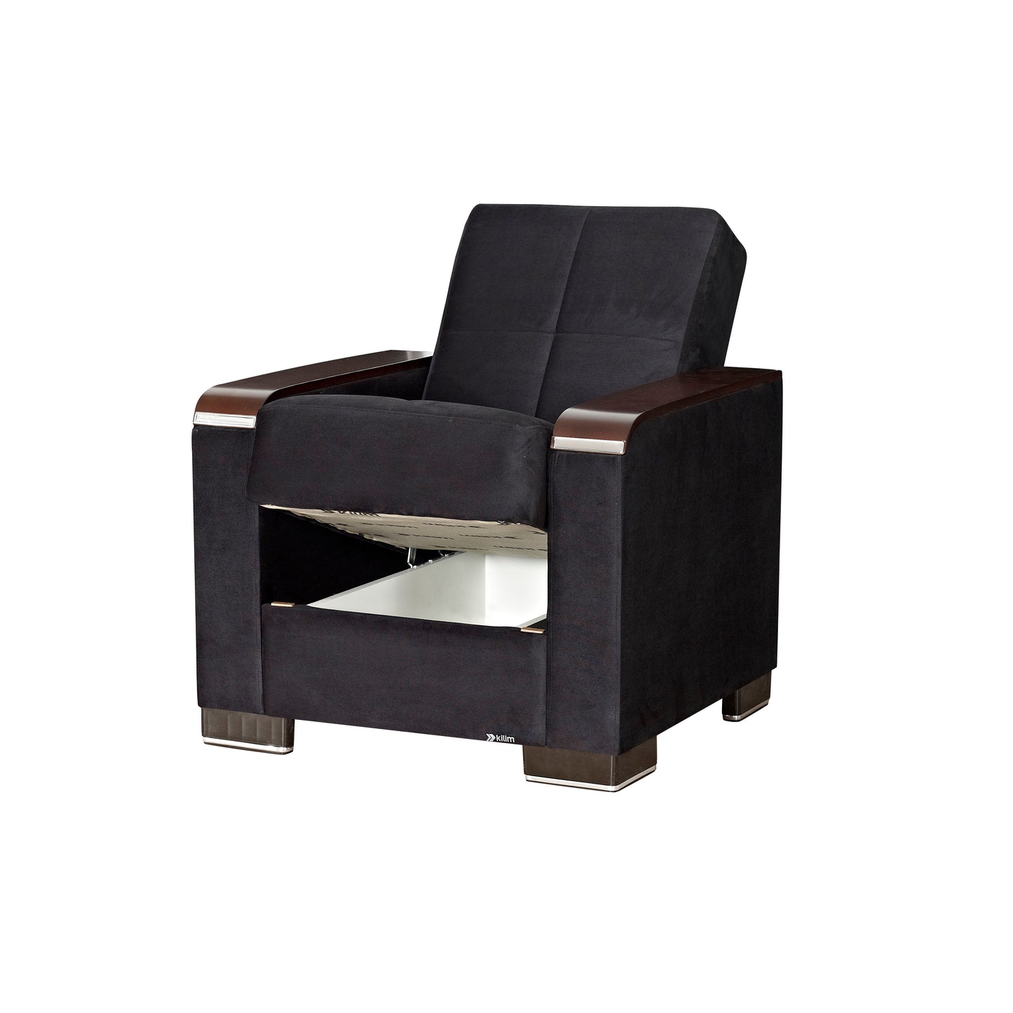 Ottomanson Armada X - Upholstered Convertible Wood Trimmed Armchair With Storage - Microfiber