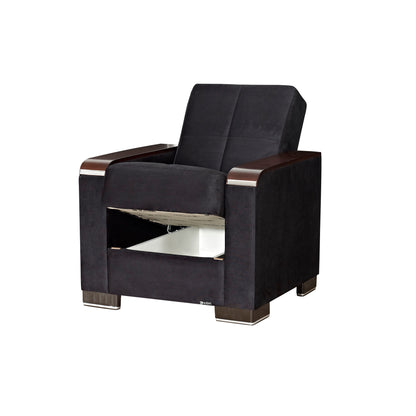 Ottomanson Armada X - Upholstered Convertible Wood Trimmed Armchair With Storage - Microfiber