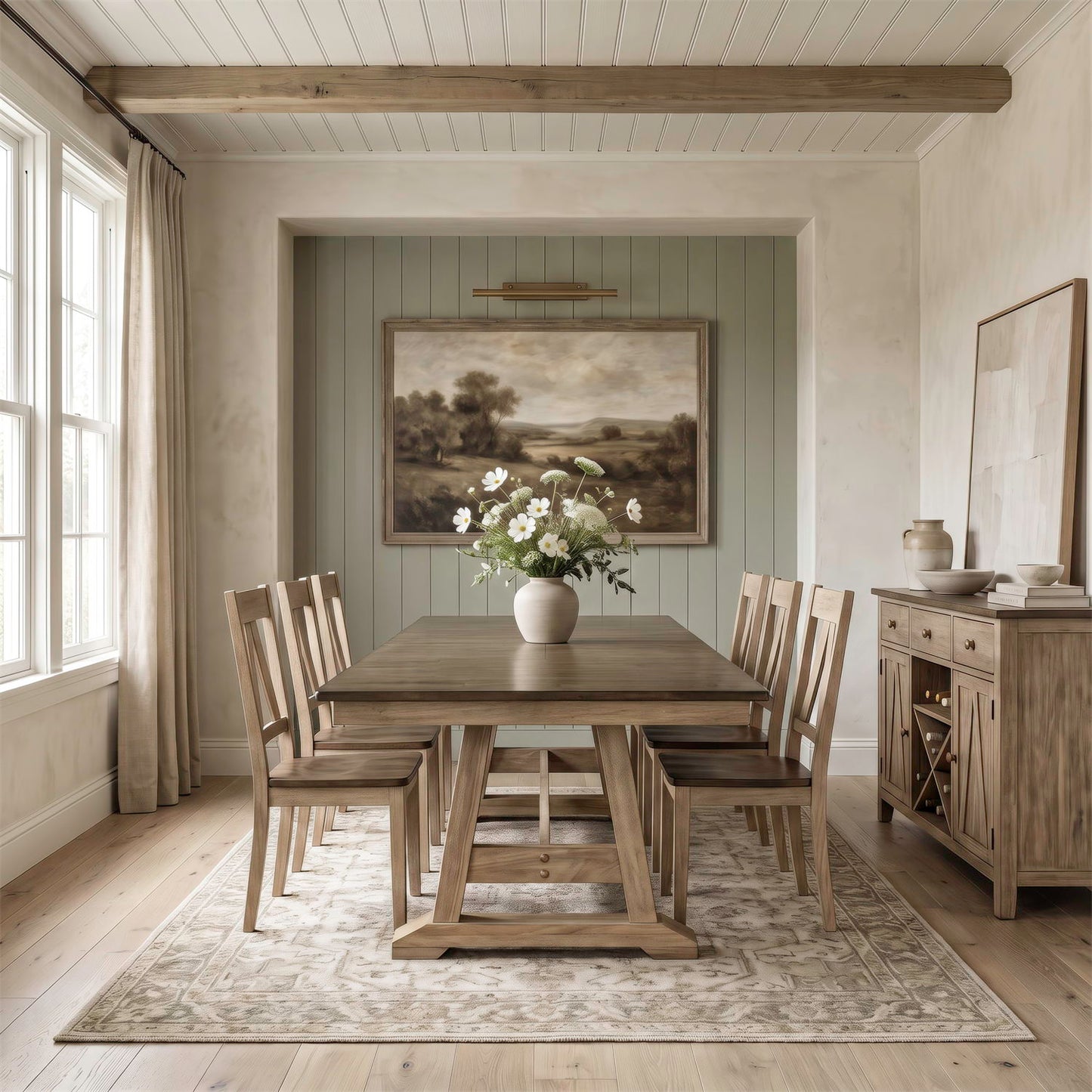Lindsey Farm - 7 Piece Trestle Table Set - Natural & Brown