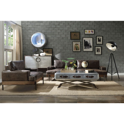 Silchester - Sofa - Oak & Distress Chocolate Top Grain Leather