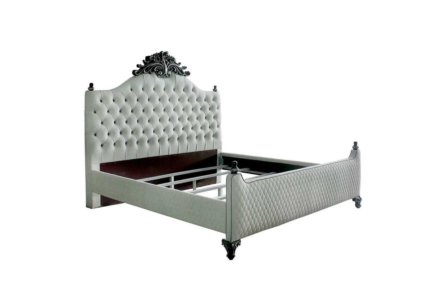 House - Delphine - Queen Bed - Two Tone Ivory Fabric & Charcoal Finish