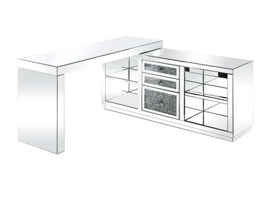 Noralie - Desk - Clear Glass, Mirrored & Faux Diamonds