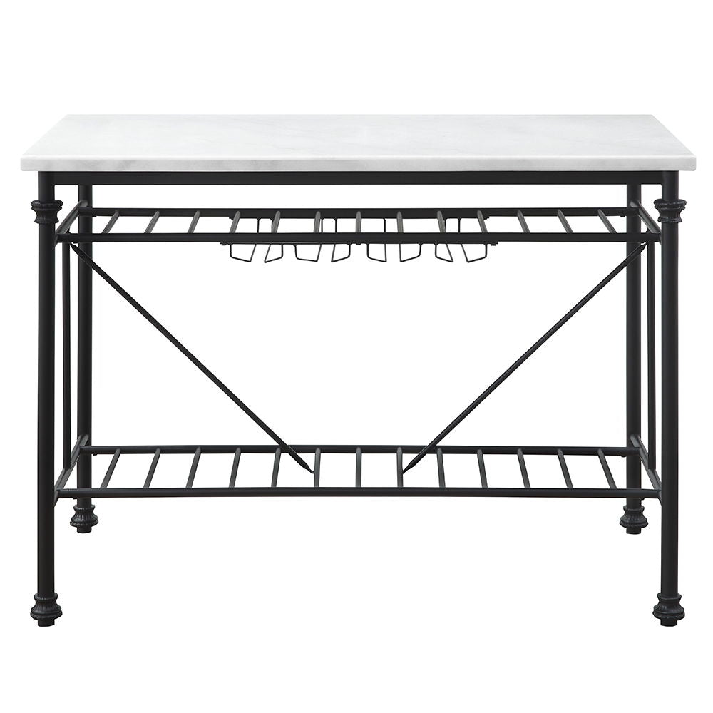 Mera - Kitchen Island - White Marble Top & Gray