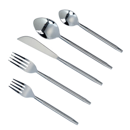 Ribbed - Stainless Steel Flatware (Set of 5) - Silver