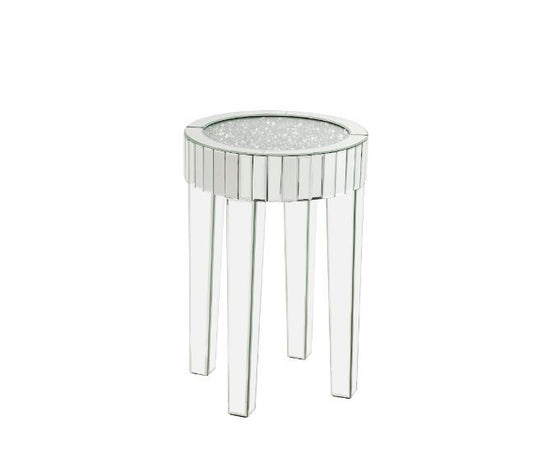 Noralie - 16" Round End Table - Mirrored & Faux Diamonds