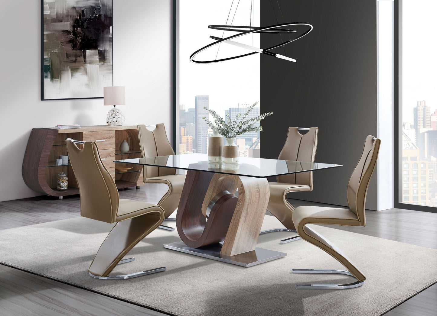 D4126N - 7 Piece Dining Room Set (Dining Table And 6 Dining Chairs) - Light Brown / Oak / Silver