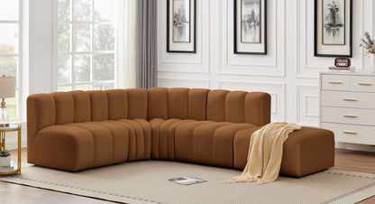 Arc - Velvet 5 Piece Corner Modular Sofa - Saddle