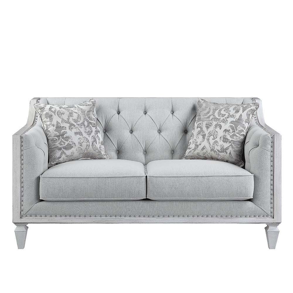 Katia - Loveseat - Light Gray Linen & Weathered White Finish