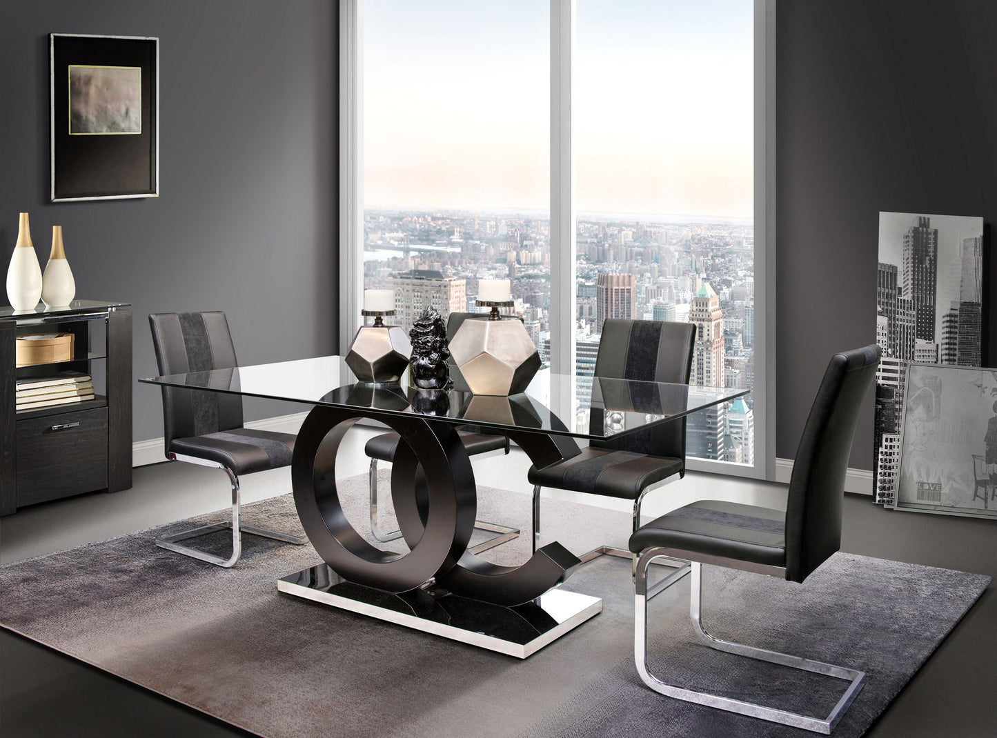 D2207 Dining Table And Four D915 Dining Chairs - Black