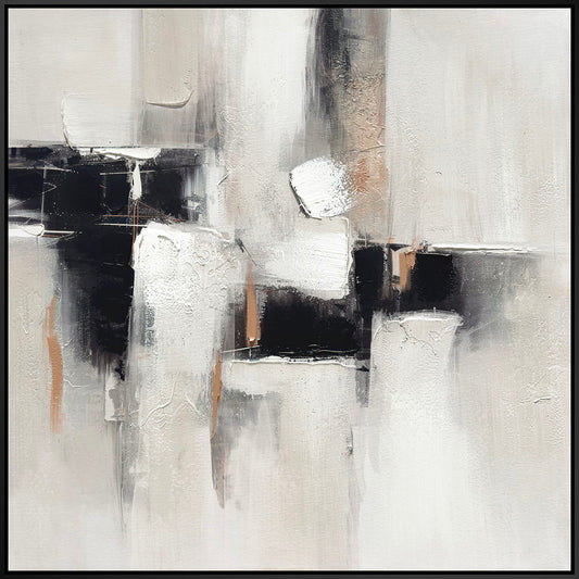 "Urban Elegance II" Hand-Embellished Canvas In Frame - White / Black / Tan