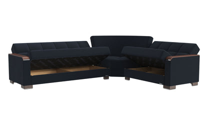 Ottomanson Armada X - Upholstered Convertible Wood Trimmed Sectional With Storage - Polyester
